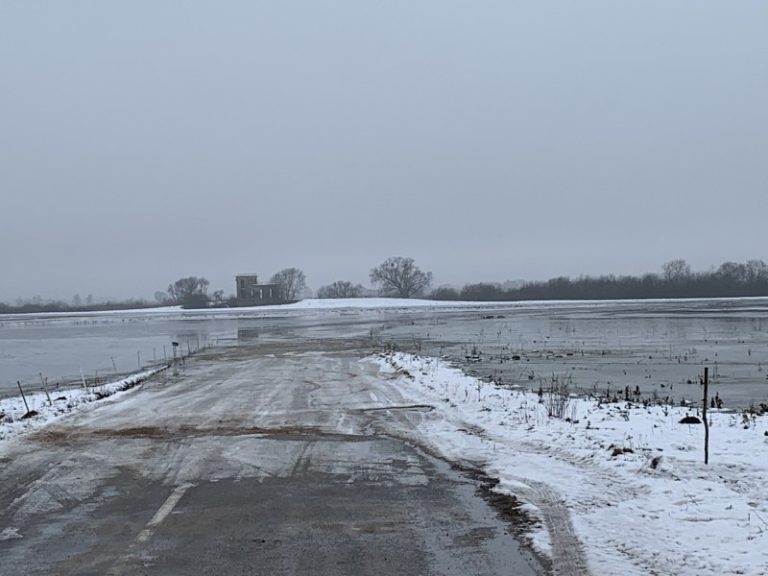 Žmogus prieš gamtą: pabaigti gamtotvarkos darbus Nemuno deltos pievose trukdo užsitęsęs potvynis