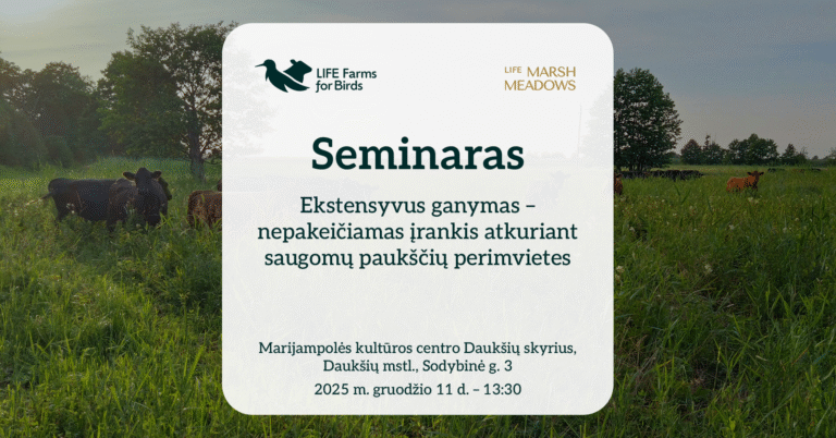 Kviečiame į seminarą „Ekstensyvus ganymas – nepakeičiamas įrankis atkuriant saugomų paukščių perimvietes“